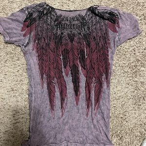 Affliction women’s distressed ripped shirt two sided